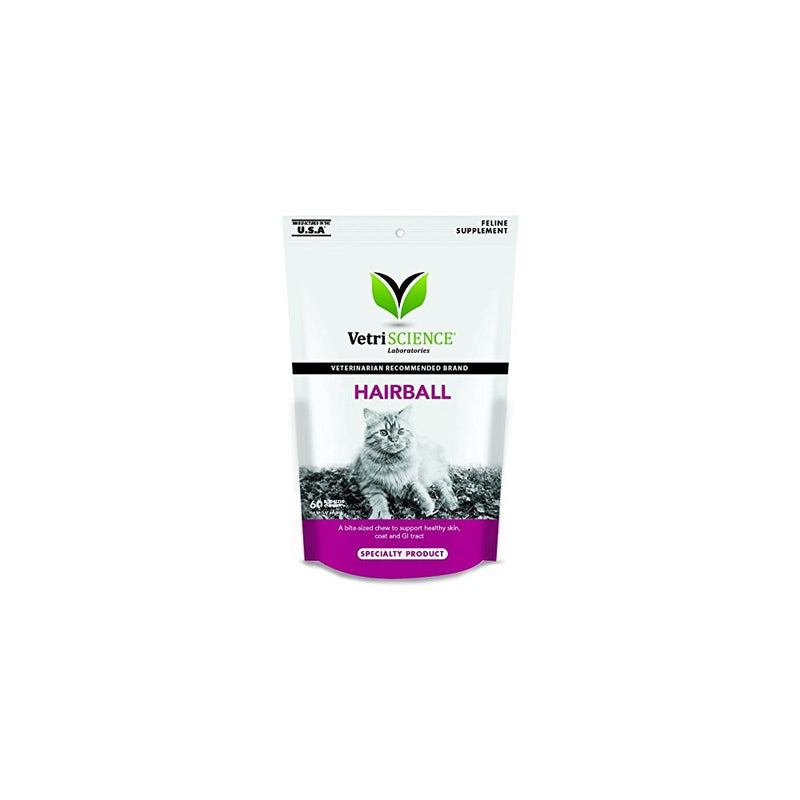 VetriScience Laboratories Hairball Digestive Support for Cats, Chicken Liver Flavored, 60 Bite Sized