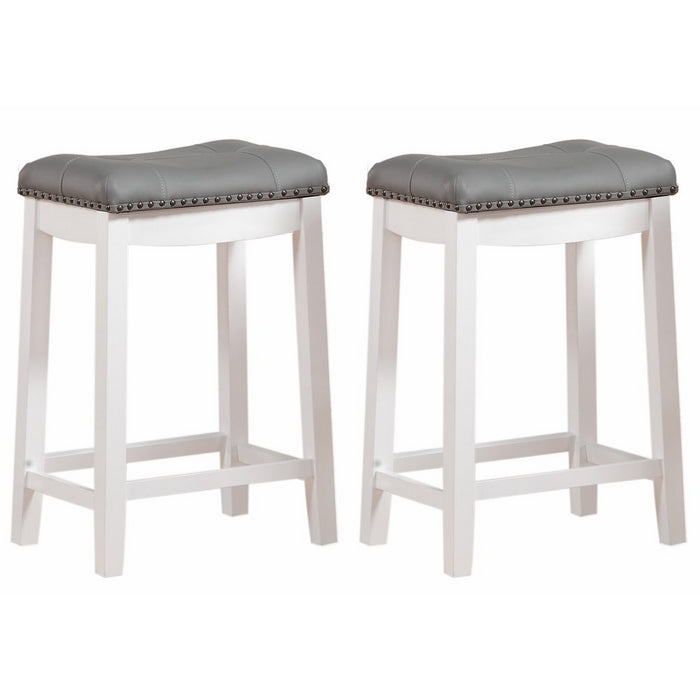 Angel Line Cambridge Padded Saddle Stool, White with Gray Cushion, 24" H, Set of 2