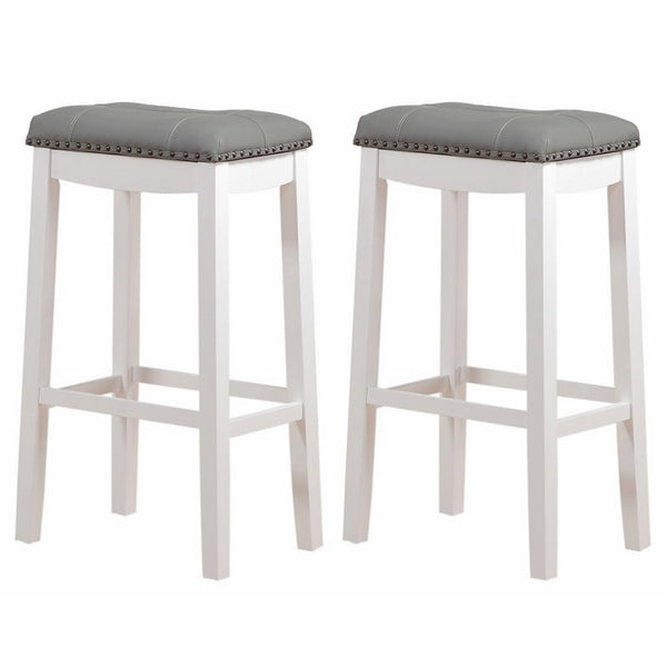 Angel Line Cambridge Padded Saddle Stool, White with Gray Cushion, 29" H, Set of 2