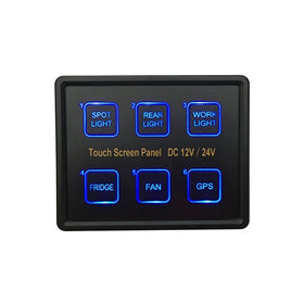 BANDC 12V/24V 6 Gang Blue LED Capacitive Sense Touch Control Panel Box for Car Marine Boat Caravan