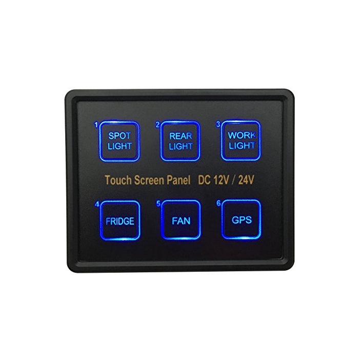 BANDC 12V/24V 6 Gang Blue LED Capacitive Sense Touch Control Panel Box for Car Marine Boat Caravan