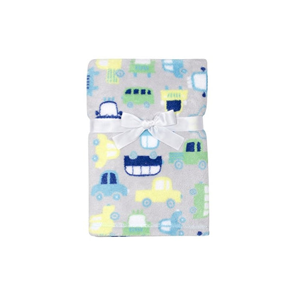 Baby Gear Plush Velboa Ultra Soft Baby Boys Blanket 30 x 40, Blue/Green Trucks