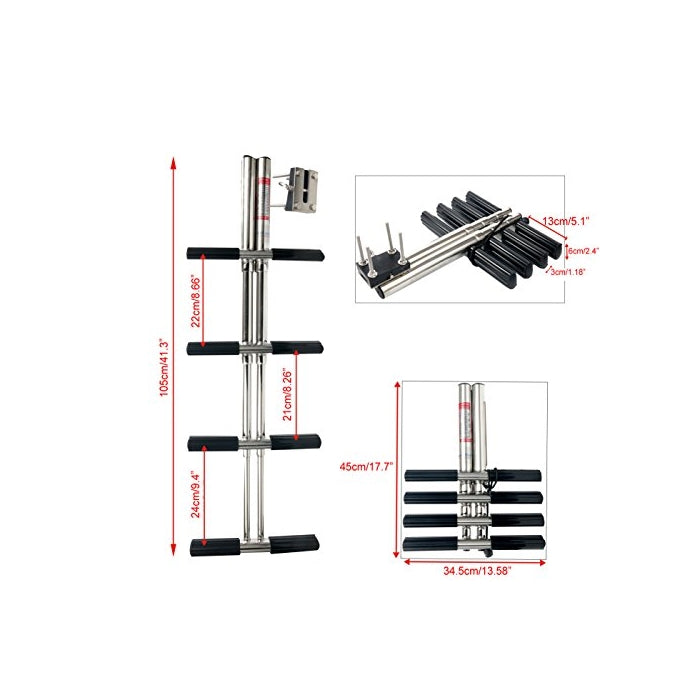 Amarine-made Heavy Duty 4 Steps Boat Marine Dual Vertical Telescoping Tube Stainless Steel Sport Diver Ladder With Mount- 4 Steps - M1085S4