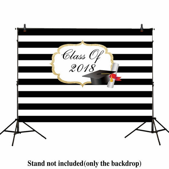 Allenjoy 8x6ft photography backdrops Graduation Party Class of 2018 Black and white Stripe banner photo studio booth background photocall