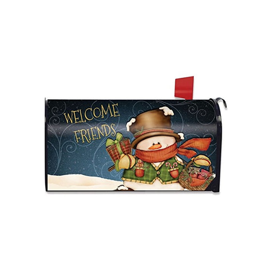 Welcome Friends Snowman Christmas Mailbox Cover Primitive Presents Standard