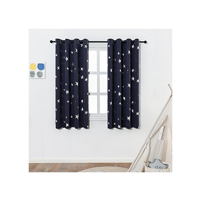 Anjee Navy Blue Star Print Blackout Curtains for Kids Room (2 Panels), Thick Thermal Insulated Window Drapes Curtain Panels for Nursery Room / Star War Themed Game Room, W52 x L63 Inches