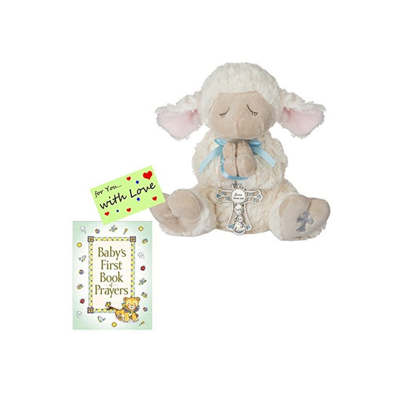 Baptism Christening Gifts for Boys Serenity Lamb w/Crib Cross and Book of Prayers w/gift tag