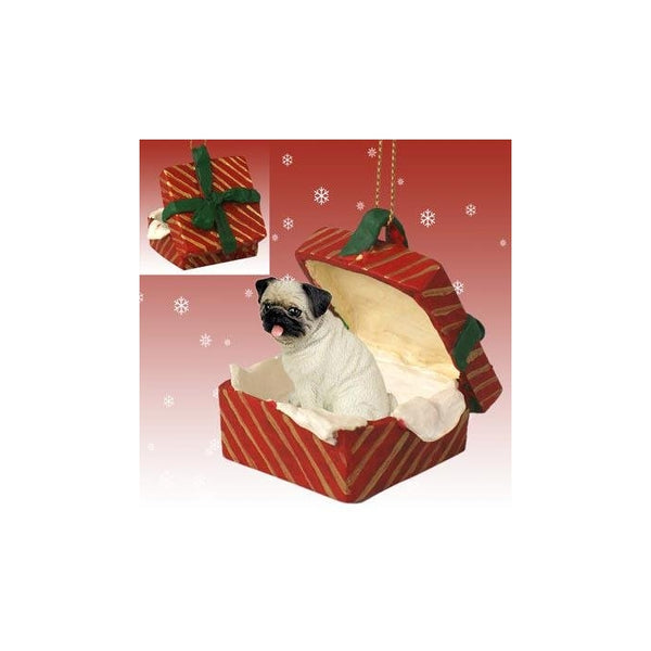 Pug Red Gift Box Christmas Ornament