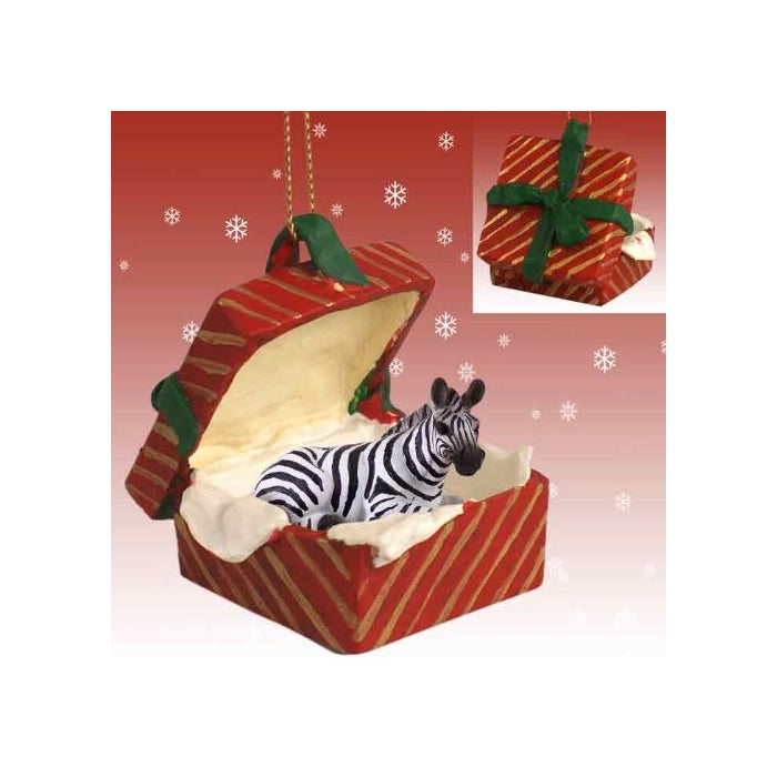 Zebra Red Gift Box Christmas Ornament