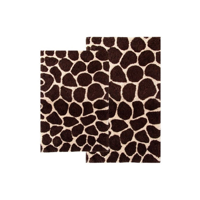 Chesapeake 2-Piece Giraffe 21-Inch by 34-Inch and 24-Inch by 40-Inch Bath Rug Set, Chocolate and Beige