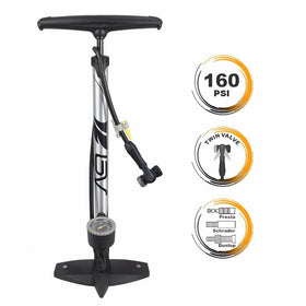 BV Bicycle Ergonomic Bike Floor Pump with Gauge & Smart Valve Head, 160 psi, Automatically Reversible Presta and Schrader