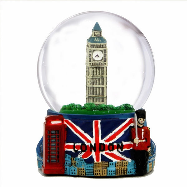 London Snow Globe with Big Ben and Union Jack Flag, (3.5 Inches Tall), 65mm London Snow Globe