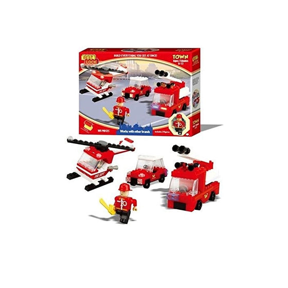 Best-Lock Fire Fighters Set, 193 pieces, with 1 Helicopter, 2 trucks, 3 Figures and Accessories