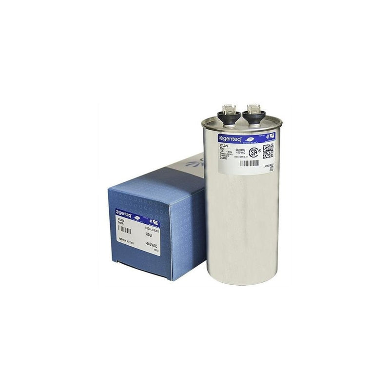 Trane CPT01074 / CPT-1074 - 80 uF MFD x 440 VAC Genteq Replacement Capacitor Round # C480R / 27L322