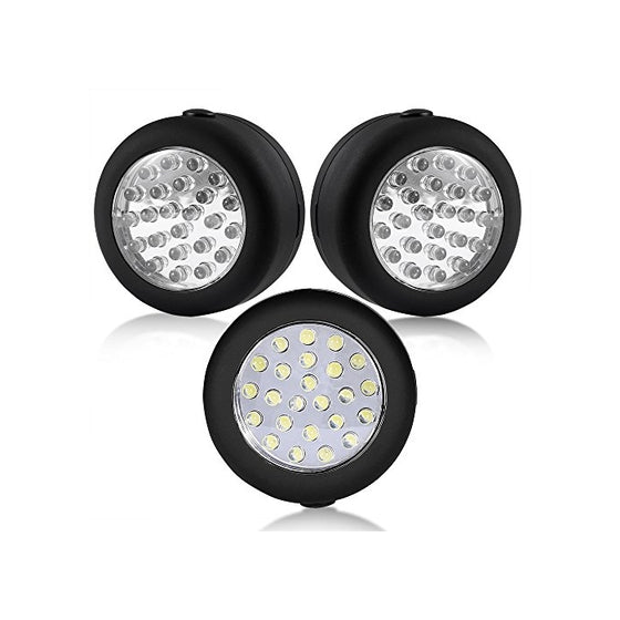 Cade 24 LED Round Magnetic Work Light Torch with Integral Hanging Hook and Magnet Set,Pack of 3(Black)