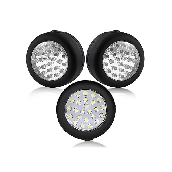 Cade 24 LED Round Magnetic Work Light Torch with Integral Hanging Hook and Magnet Set,Pack of 3(Black)