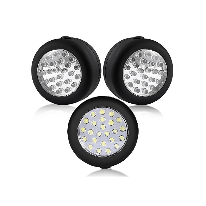 Cade 24 LED Round Magnetic Work Light Torch with Integral Hanging Hook and Magnet Set,Pack of 3(Black)