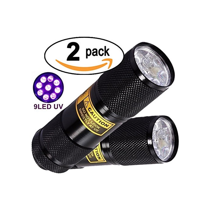 Bright Eyes 2-PACK - Best Black Light - Top UV Pet Urine Stain Detector - Head Lice or Bed Bug Revealer (Aluminum, 9 LED)