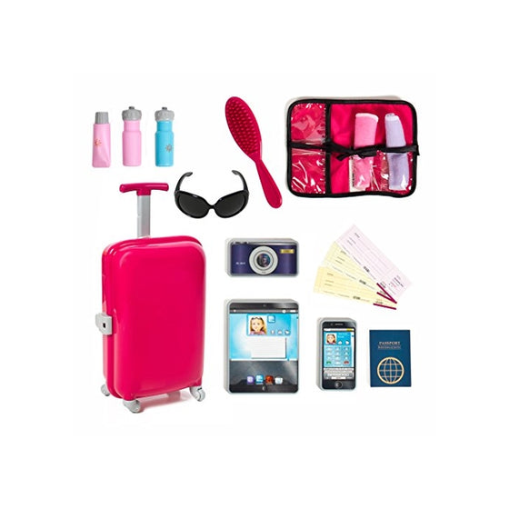 18 inch Doll Travel set including Carry on Luggage with Ticket Passport & 14 accessories.