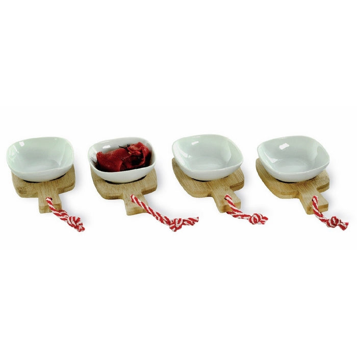 Boston International 8 Piece Small Bites Square Board and Bowl Set, White