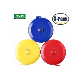 3 Pack Tape Measure 150 Cm 60 Inch Push Button Tape Body Measuring Soft Retractable For Sewing Double-Sided Tailor Cloth Ruler (Red Yellow Blue) By BUSHIBU