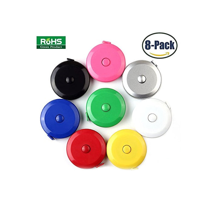 BUSHIBU 8 pcs150 cm 60 Inch Push Button Soft Retractable Tape Measure Handy Pocket Tape Measure Double-Sided Tailor's Measuring Tape