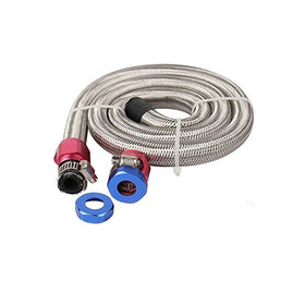 CarBole Clamp-in Chrome 3 Feet Braided Stainless Steel Cutting Gas Line Fuel Hose with Adapter