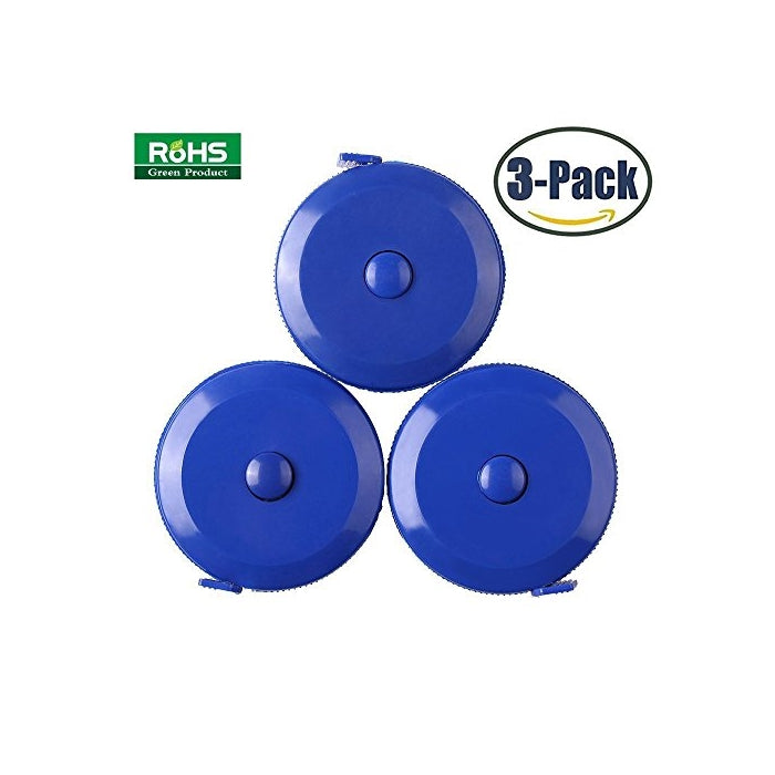 3 Pack Tape Measure 150 Cm 60 Inch Push Button Tape Body Measuring Soft Retractable For Sewing Double-Sided Tailor Cloth Ruler (Blue) By BUSHIBU