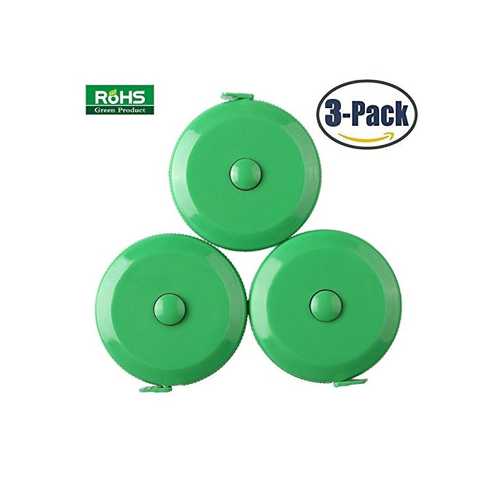 3 Pack Tape Measure 150 Cm 60 Inch Push Button Tape Body Measuring Soft Retractable For Sewing Double-Sided Tailor Cloth Ruler (Green) By BUSHIBU