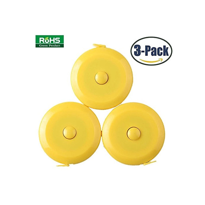 3 Pack Tape Measure 150 Cm 60 Inch Push Button Tape Body Measuring Soft Retractable For Sewing Double-Sided Tailor Cloth Ruler (Yellow) By BUSHIBU