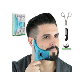 BEARDCLASS - Beard Shaping Tool - 6 in 1 Comb Multi-liner Beard Shaper Template Comb Kit Transparent - Bonus Items Included - Works with any Beard Razor Electric Trimmers or Clippers - (Blue)