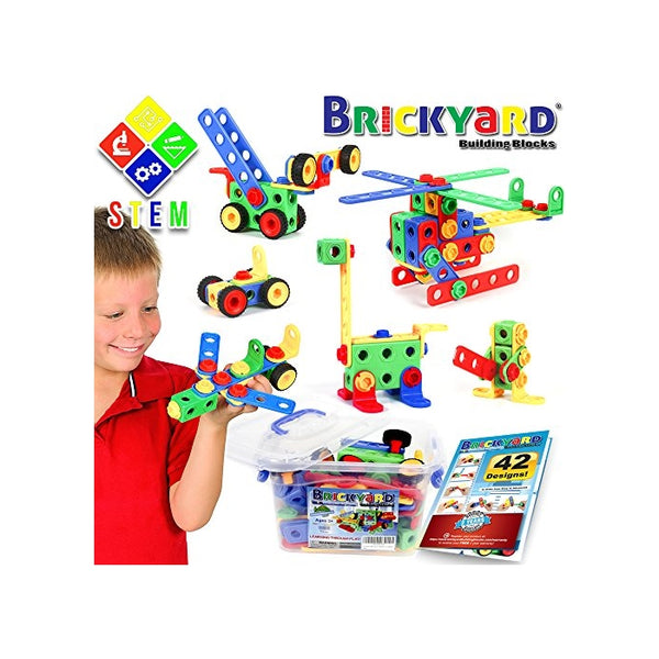 163 Piece STEM Toys Kit | Educational Construction Engineering Building Blocks Learning Set for Ages 3, 4, 5, 6, 7 Year Old Boys & Girls by Brickyard | Best Kids Toy | Creative Games & Fun Activities