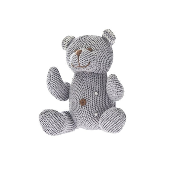 Beba Bean Knit Cotton Animal Rattle for Baby (Bear Grey)