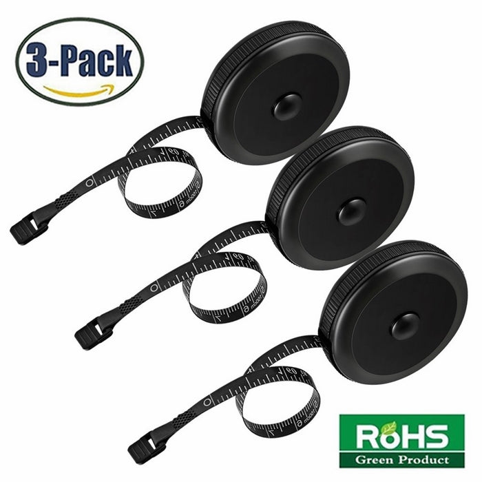 3 Pack Tape Measure 150 Cm 60 Inch Push Button Tape Body Measuring Soft Retractable For Sewing Double-Sided Tailor Cloth Ruler (Black) By BUSHIBU