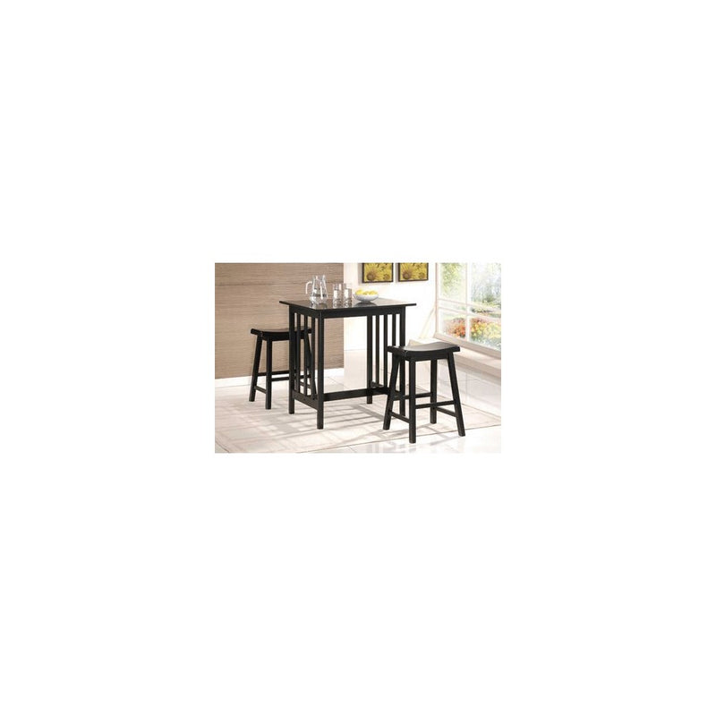 3 Piece Black Finish Table & Saddle Bar Stool Set