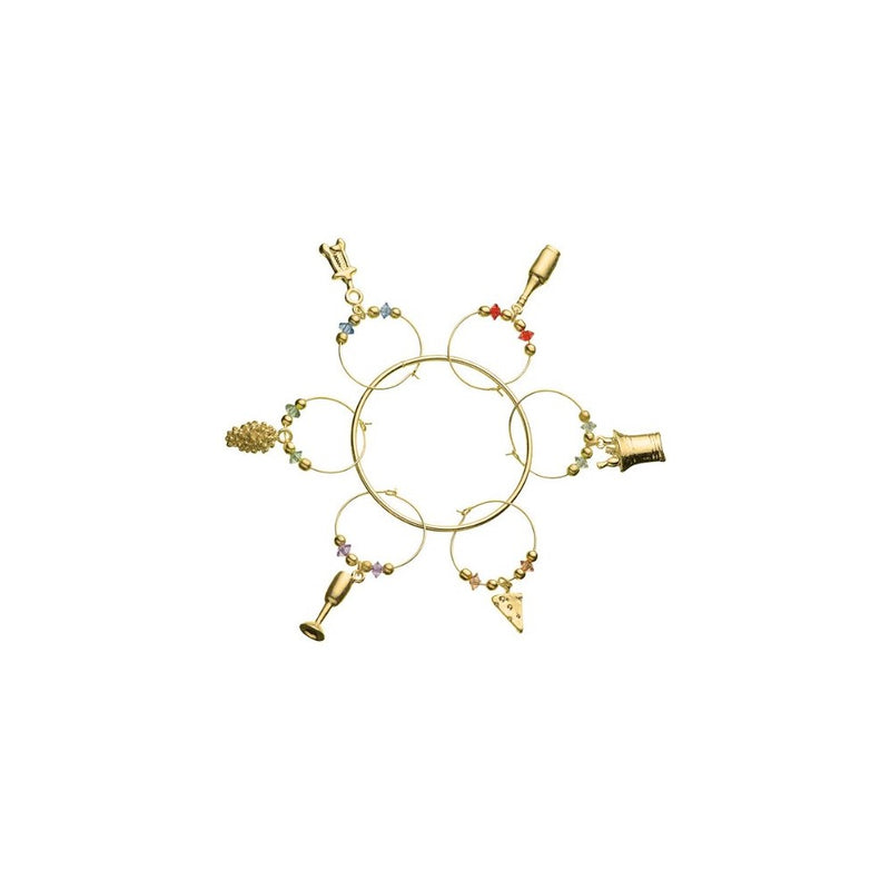 Wine & Cheese Wine Glass Charms Gold Tone
