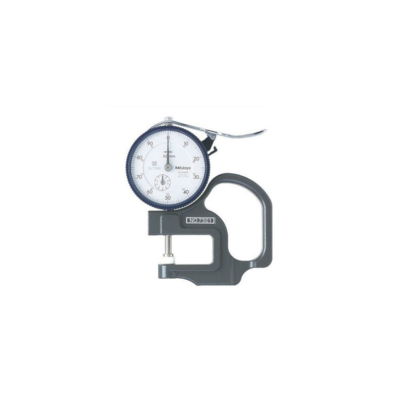 Mitutoyo 7301 Dial Thickness Gage, Flat Anvil, Standard Type, 0-10mm Range, 0.01mm Graduation, -15 micrometer Accuracy