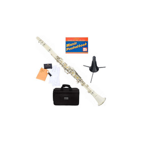 Mendini MCT-WSDPB White ABS B Flat Clarinet with Case, Stand, Pocketbook, Mouthpiece, 10 Reeds and More