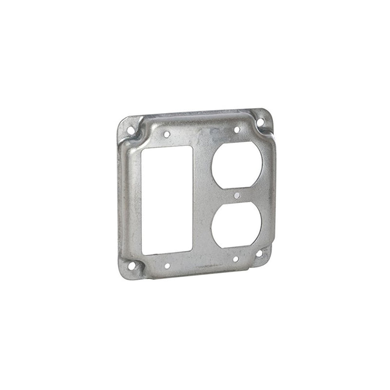 Hubbell Raco 915C 1 GFCI and 1 Duplex Receptacle 4-Inch Square Exposed Work Cover