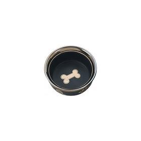 Ethical Stoneware Dish 6884 Ritz Copper Rim Dog Dish Black, 5 Inch