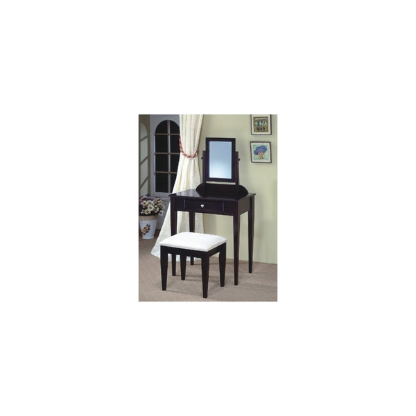 JRS Wood Vanity Set with Stool and Mirror Black Finish