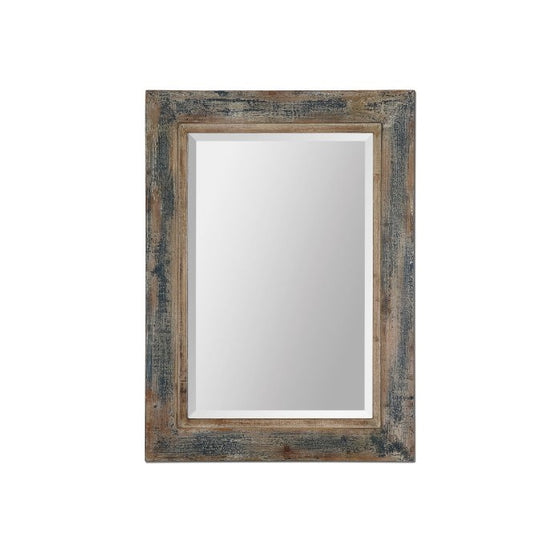 38" Rustic Distressed Slate Blue Wood Framed Beveled Rectangular Wall Mirror