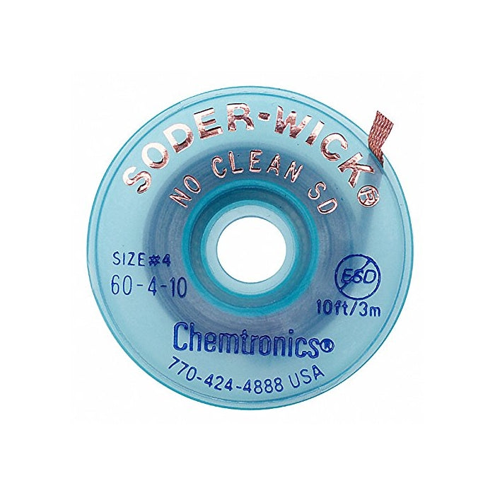 Chemtronics 60-4-10 SODER-WICK No-Clean Desoldering Braid, .110", 10' on ESD Safe Spool