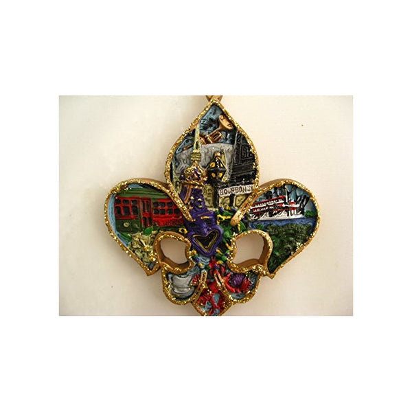 New Orleans Scenery Fleur De Lis Holiday Ornament Christmas with Free Drawstring Pouch / Bag