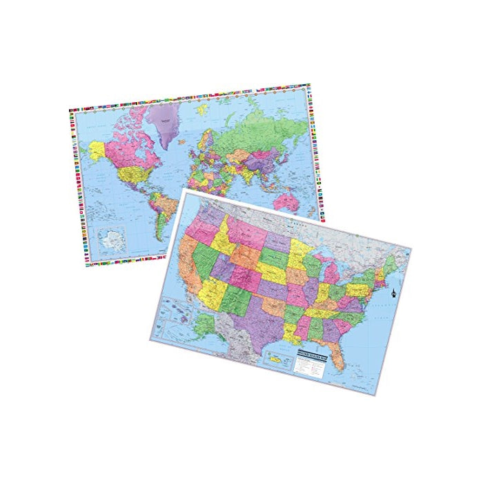 Cool Owl Maps United States & World 3D Wall Maps - 36"x24" - Two Laminated Map Set 2018