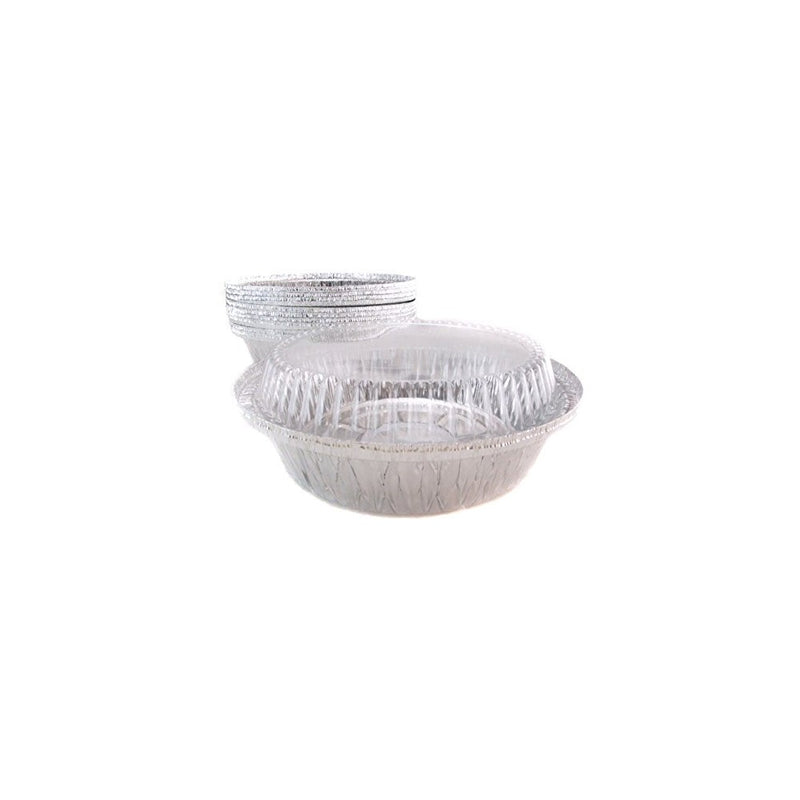 HandiFoil 7" TakeOut To-Go Restaurant Quality Leftover Meal Portion Food Round Disposable Aluminum Foil Pan sets with Plastic Dome Lids, 50 Count, 7 1/8"x 7 1/8" x 1 1/2" deep