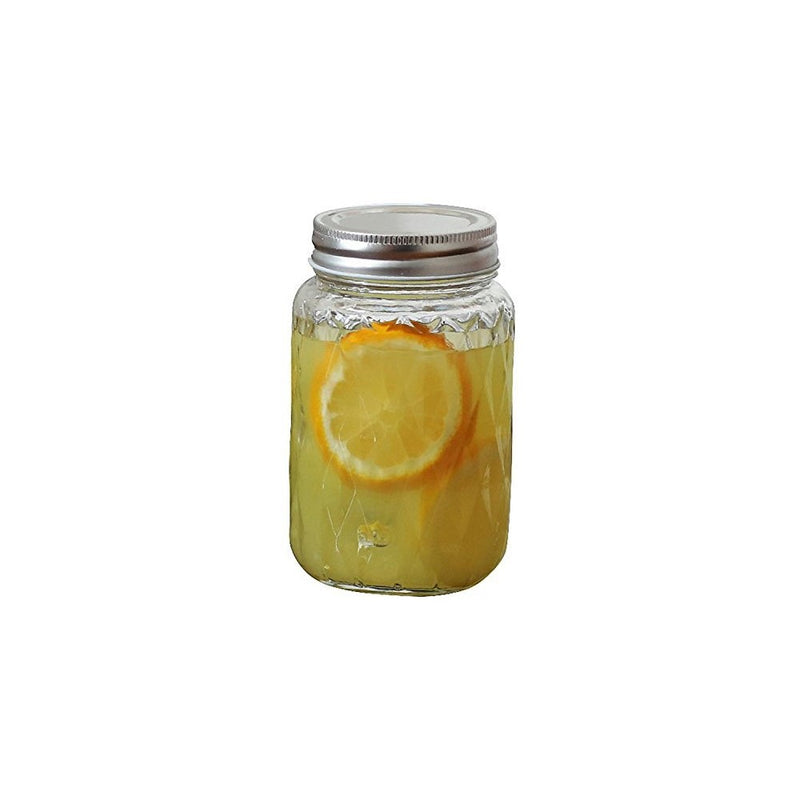 Glass Mason Jars Drink Mugs/cups with Metal Lids, Set of 4, 17 Ounce Each, Diamond Shaped "Treasure Edition" By Circleware, Limited Edition Glassware Serveware Drinkware Drinking Glasses