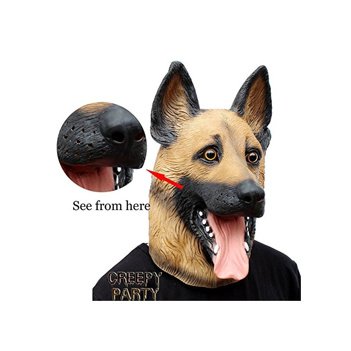 CreepyParty Novelty Halloween Costume Party Latex Dogl Head Mask (German Shepherd)