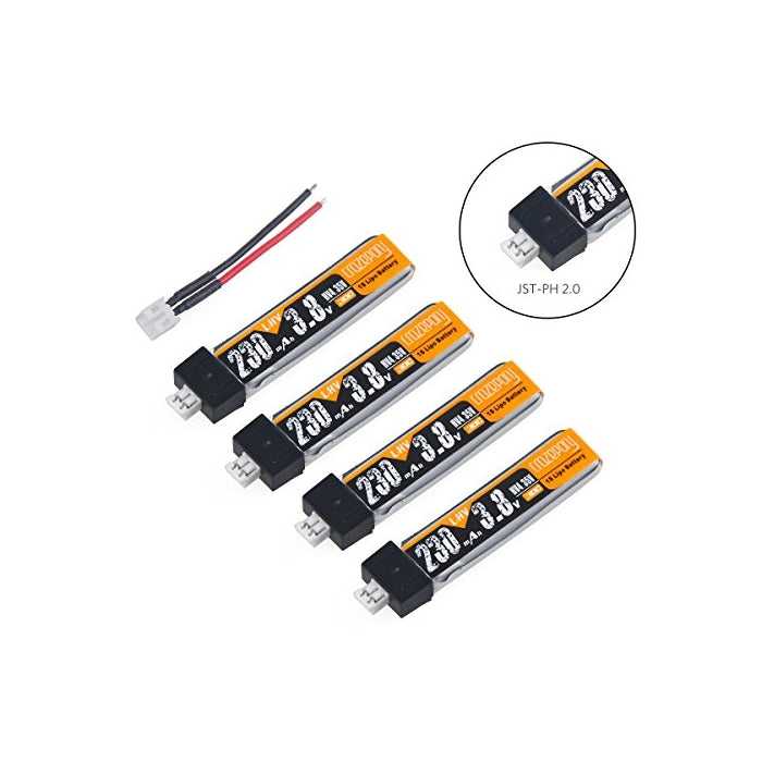 Crazepony 4pcs 230mAh HV 1S Lipo Battery 30C 3.8V for Tiny Whoop Blade Inductrix JST-PH 2.0 Connector