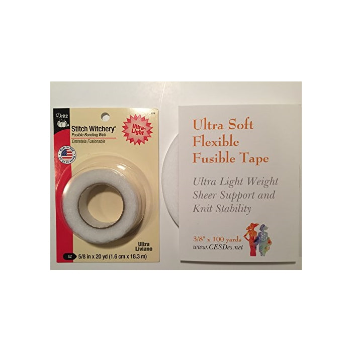 Bundle Ultra Light Fusible Bonding Tapes Stitch Witchery 5/8' x 20yds and CESDes 3/8"x100yds
